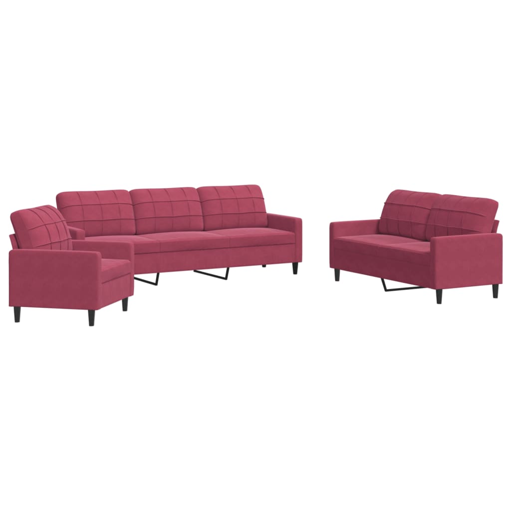 3-delige Loungeset met kussens fluweel wijnrood is nu te koop bij PeponiXL, paradijselijk wonen!