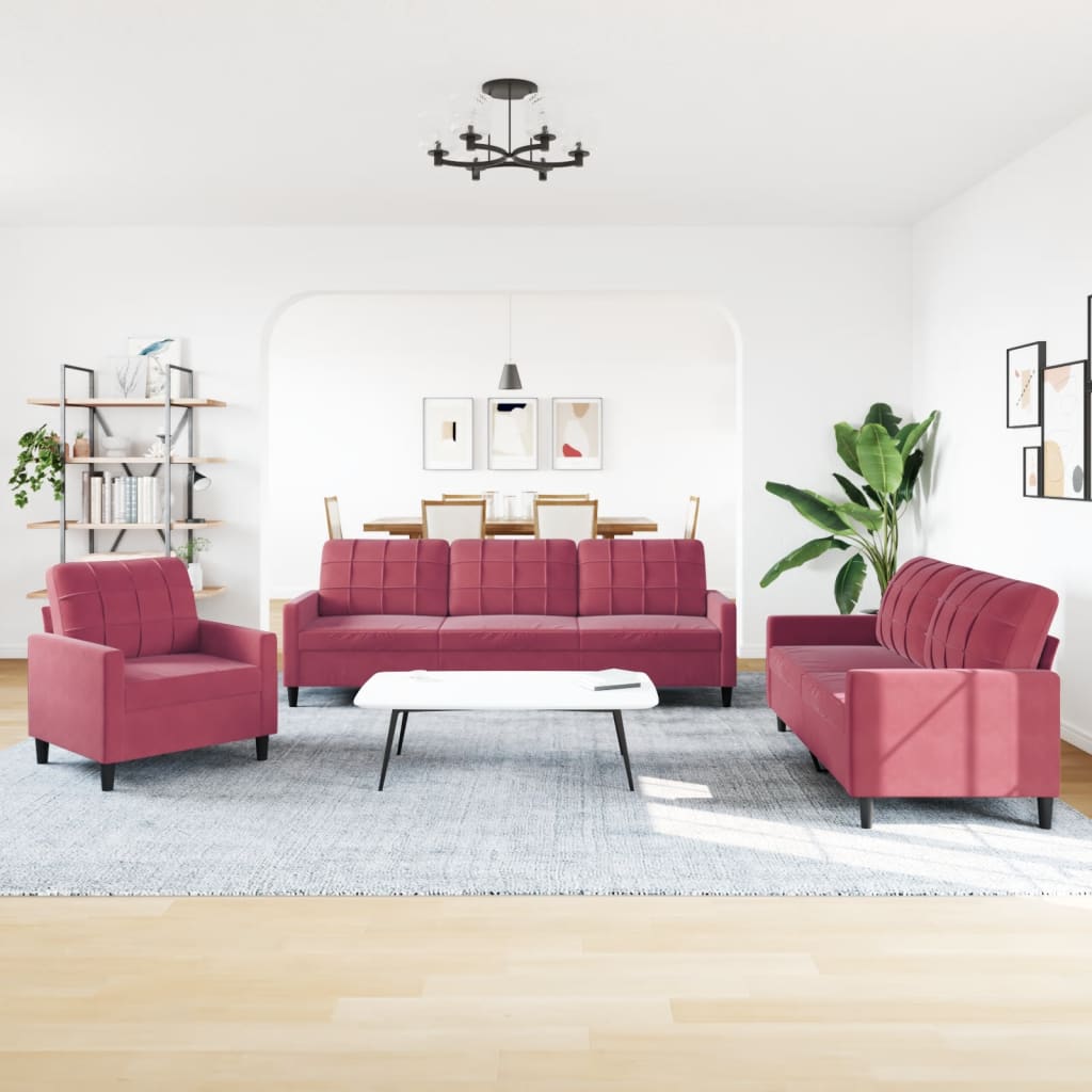 3-delige Loungeset met kussens fluweel wijnrood is nu te koop bij PeponiXL, paradijselijk wonen!