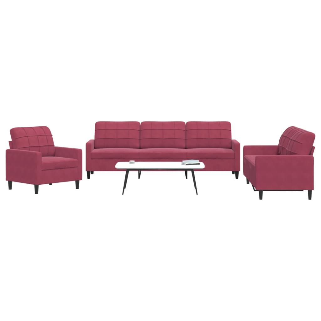 3-delige Loungeset met kussens fluweel wijnrood is nu te koop bij PeponiXL, paradijselijk wonen!