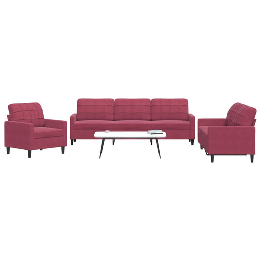 3-delige Loungeset met kussens fluweel wijnrood is nu te koop bij PeponiXL, paradijselijk wonen!
