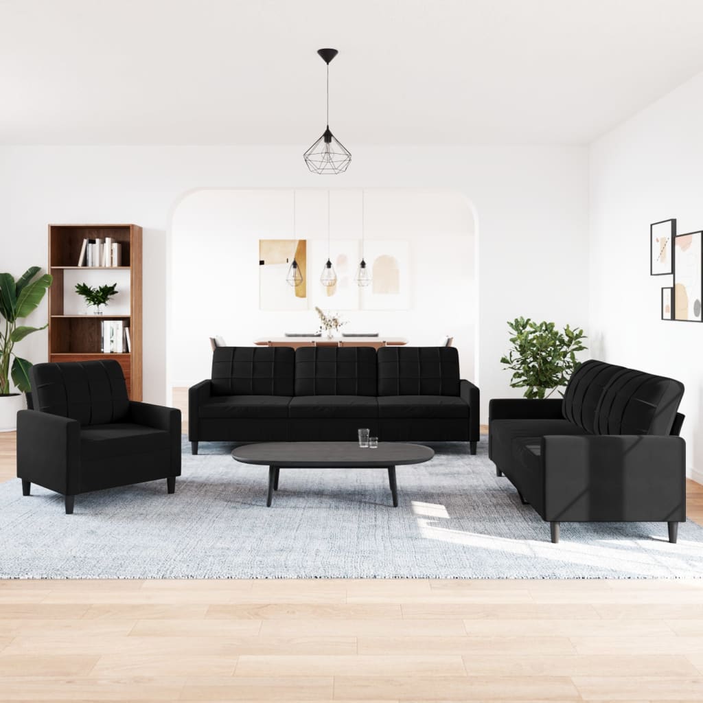 3-delige Loungeset met kussens fluweel zwart is nu te koop bij PeponiXL, paradijselijk wonen!