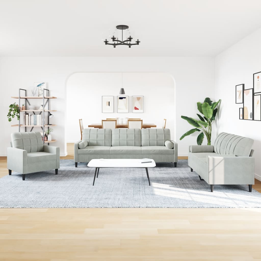 3-delige Loungeset met kussens en bolsters fluweel lichtgrijs is nu te koop bij PeponiXL, paradijselijk wonen!