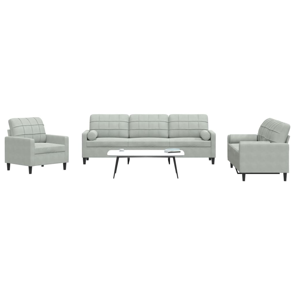 3-delige Loungeset met kussens en bolsters fluweel lichtgrijs is nu te koop bij PeponiXL, paradijselijk wonen!