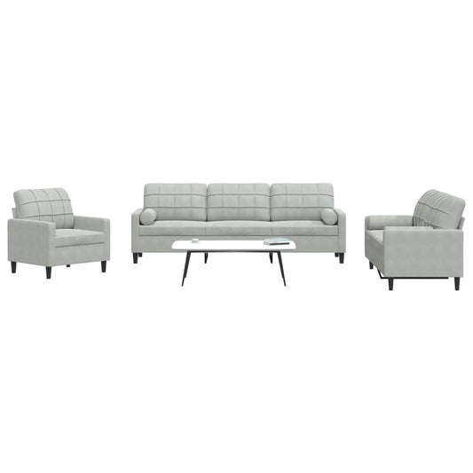 3-delige Loungeset met kussens en bolsters fluweel lichtgrijs is nu te koop bij PeponiXL, paradijselijk wonen!