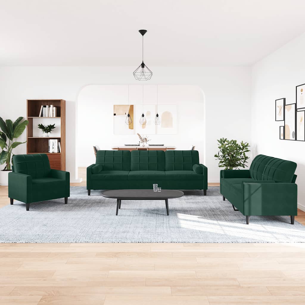 3-delige Loungeset met kussens en bolsters fluweel donkergroen is nu te koop bij PeponiXL, paradijselijk wonen!