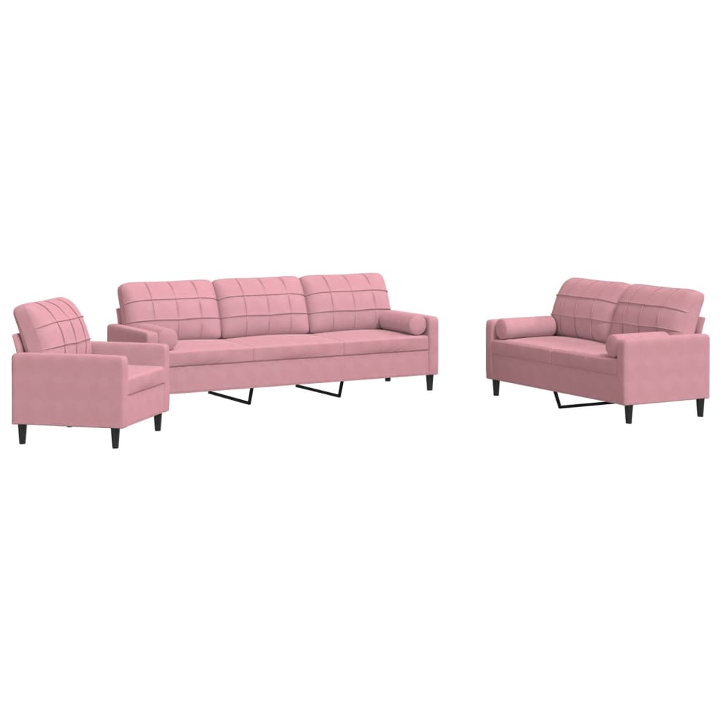 3-delige Loungeset met kussens en bolsters fluweel roze is nu te koop bij PeponiXL, paradijselijk wonen!