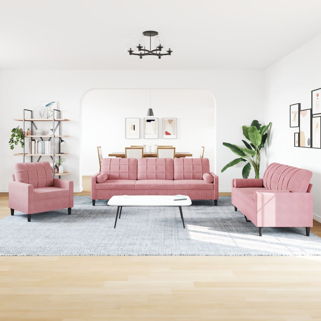 3-delige Loungeset met kussens en bolsters fluweel roze is nu te koop bij PeponiXL, paradijselijk wonen!