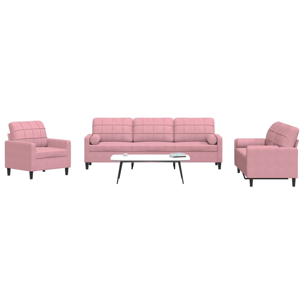 3-delige Loungeset met kussens en bolsters fluweel roze is nu te koop bij PeponiXL, paradijselijk wonen!