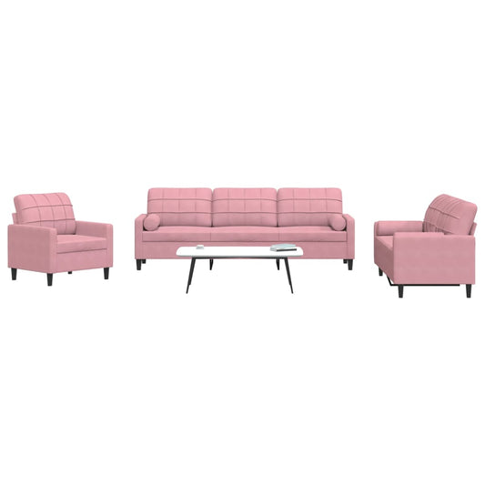 3-delige Loungeset met kussens en bolsters fluweel roze is nu te koop bij PeponiXL, paradijselijk wonen!