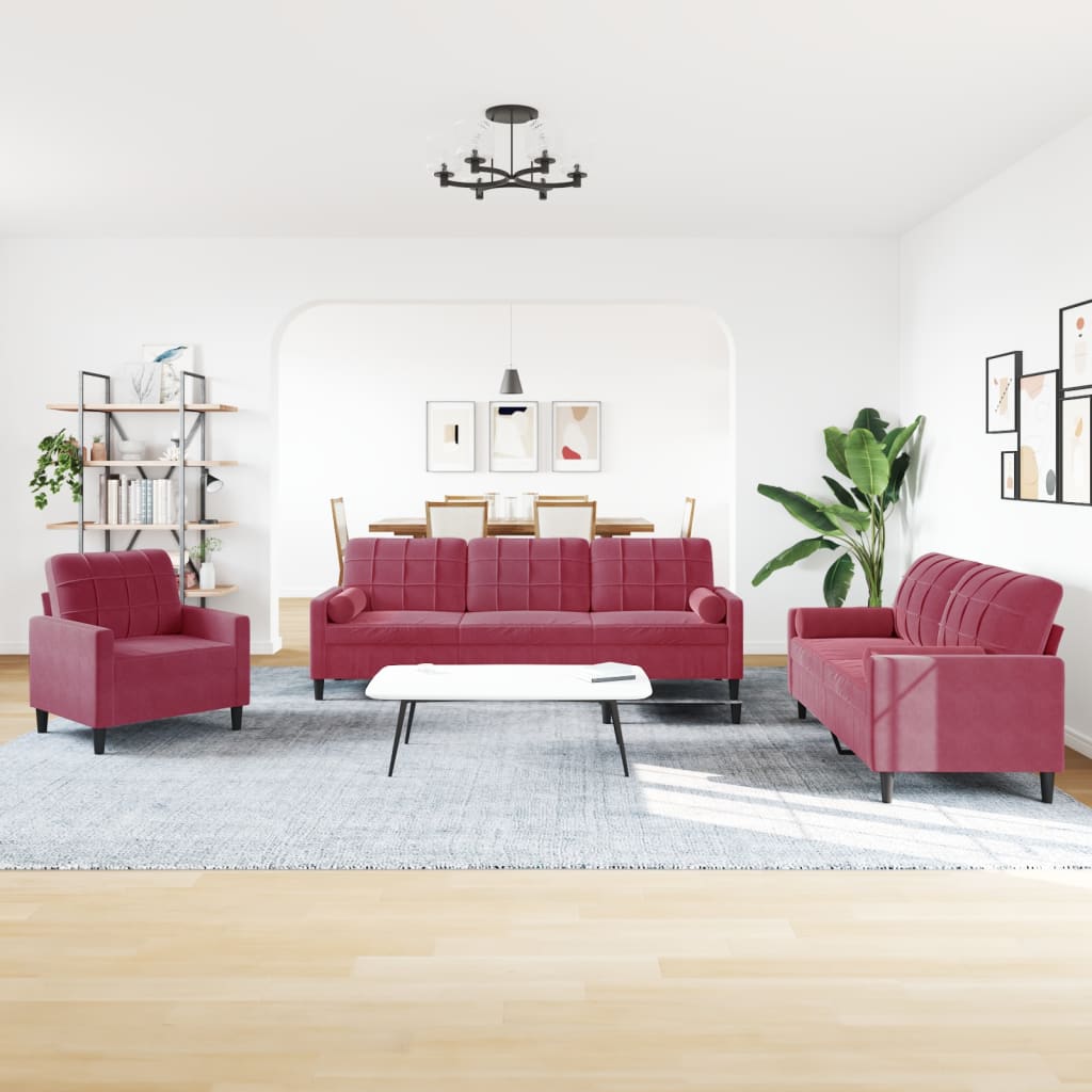 3-delige Loungeset met kussens en bolsters fluweel wijnrood is nu te koop bij PeponiXL, paradijselijk wonen!