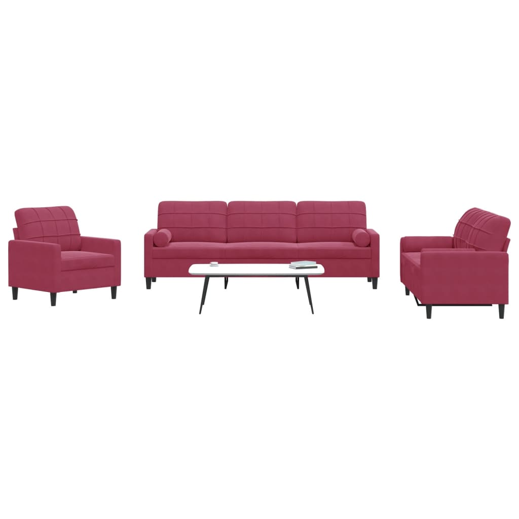 3-delige Loungeset met kussens en bolsters fluweel wijnrood is nu te koop bij PeponiXL, paradijselijk wonen!