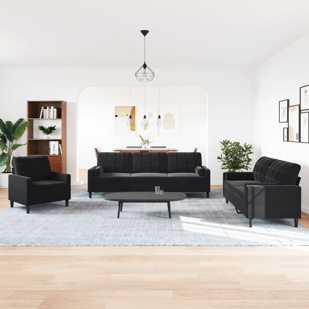 3-delige Loungeset met kussens en bolsters fluweel zwart is nu te koop bij PeponiXL, paradijselijk wonen!