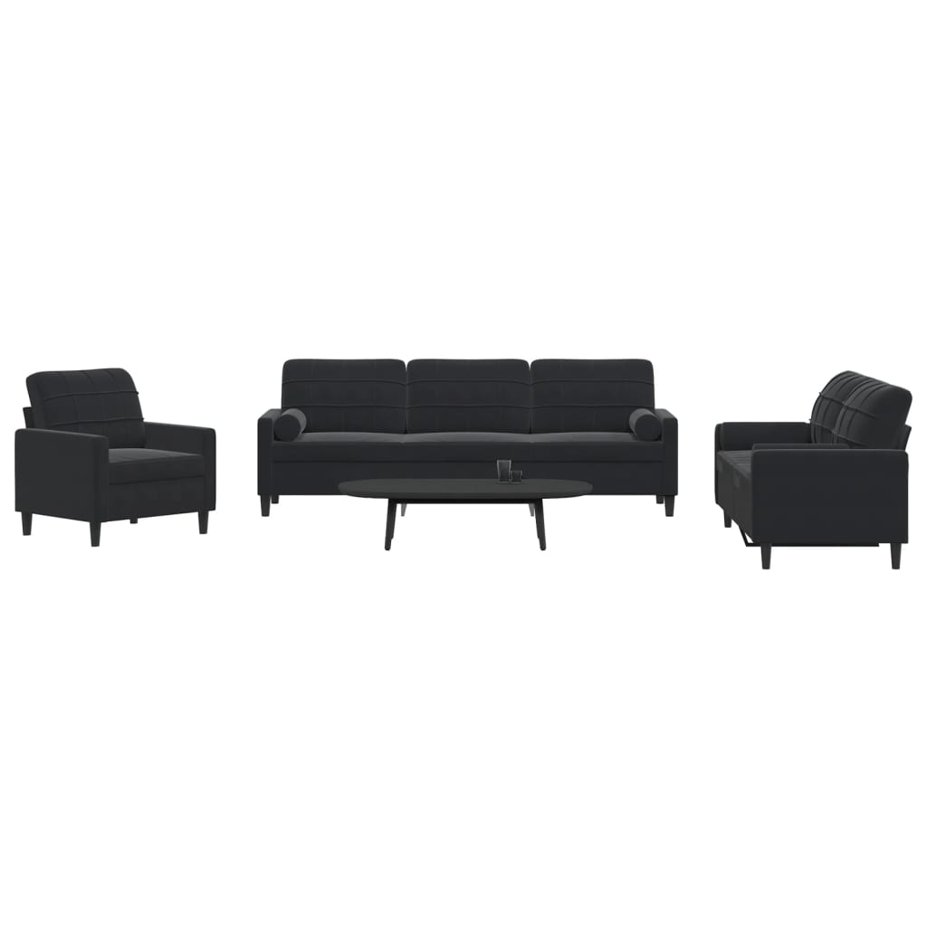 3-delige Loungeset met kussens en bolsters fluweel zwart is nu te koop bij PeponiXL, paradijselijk wonen!