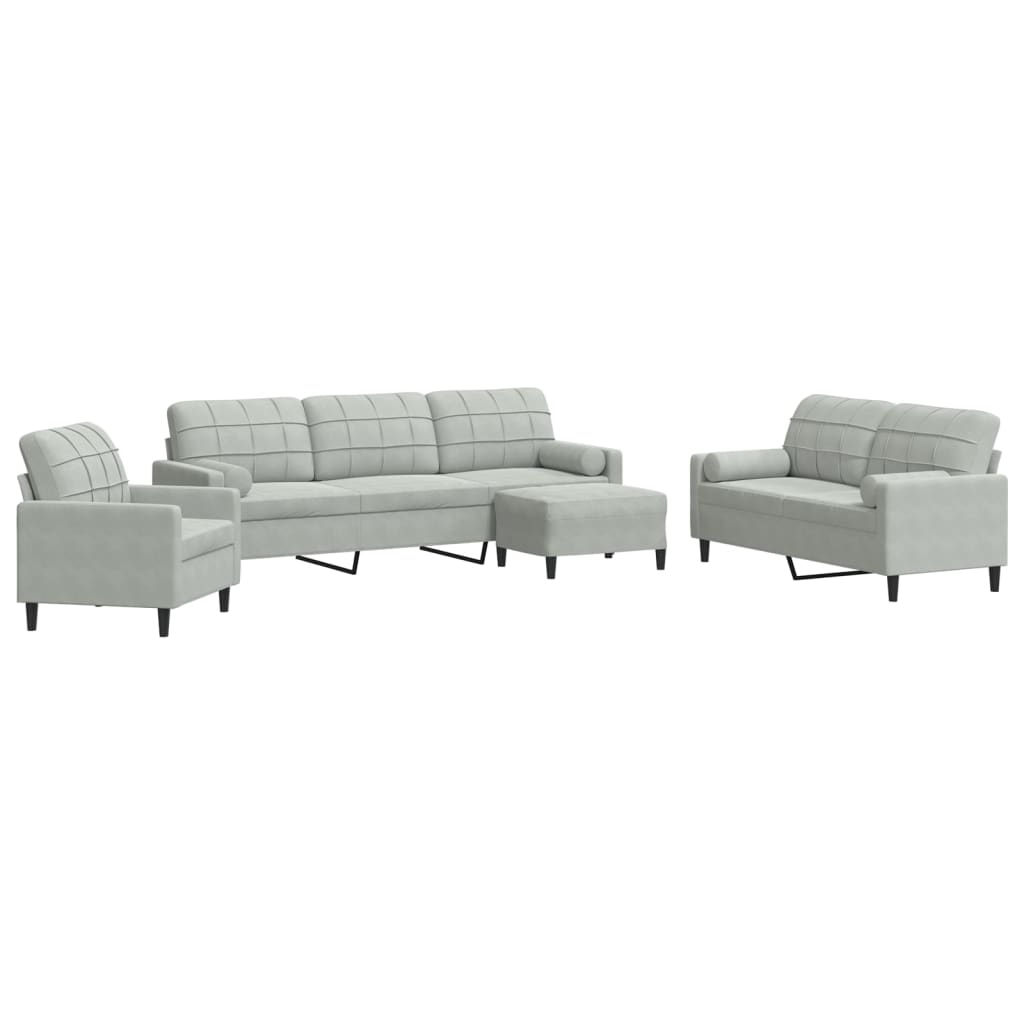 4-delige Loungeset met kussens en bolsters fluweel lichtgrijs is nu te koop bij PeponiXL, paradijselijk wonen!
