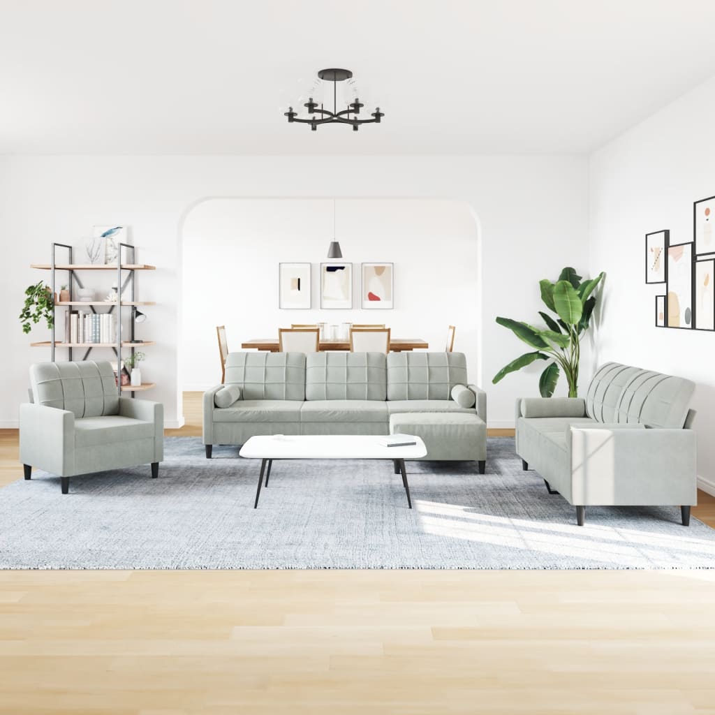 4-delige Loungeset met kussens en bolsters fluweel lichtgrijs is nu te koop bij PeponiXL, paradijselijk wonen!