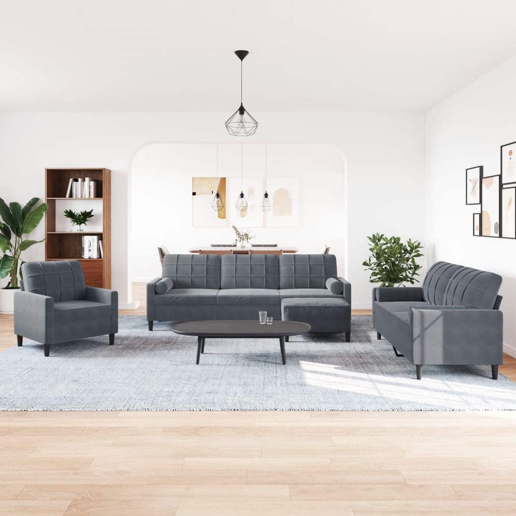 4-delige Loungeset met kussens en bolsters fluweel donkergrijs is nu te koop bij PeponiXL, paradijselijk wonen!