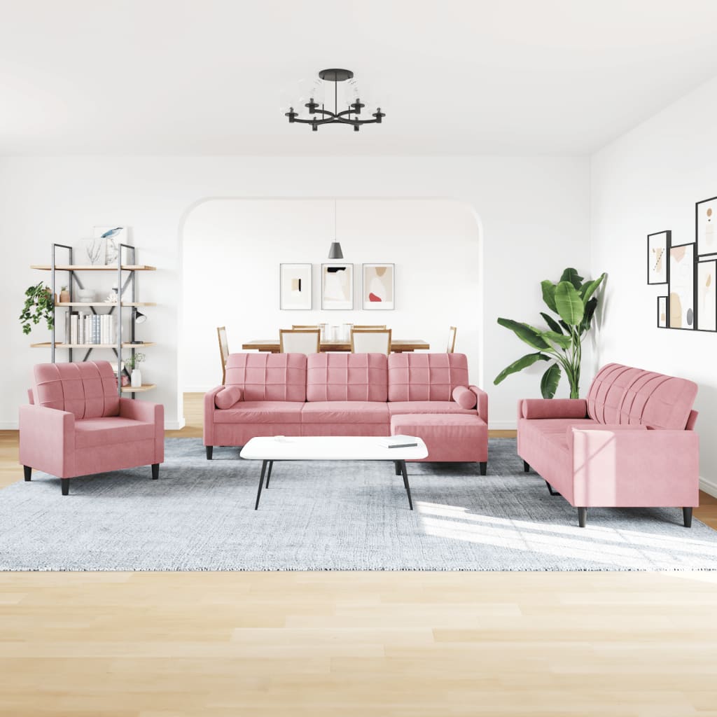 4-delige Loungeset met kussens en bolsters fluweel roze is nu te koop bij PeponiXL, paradijselijk wonen!