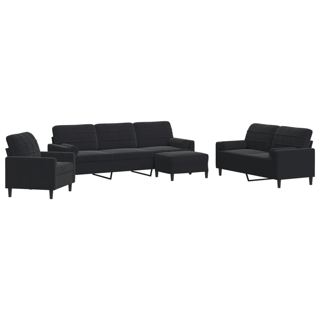 4-delige Loungeset met kussens en bolsters fluweel zwart is nu te koop bij PeponiXL, paradijselijk wonen!