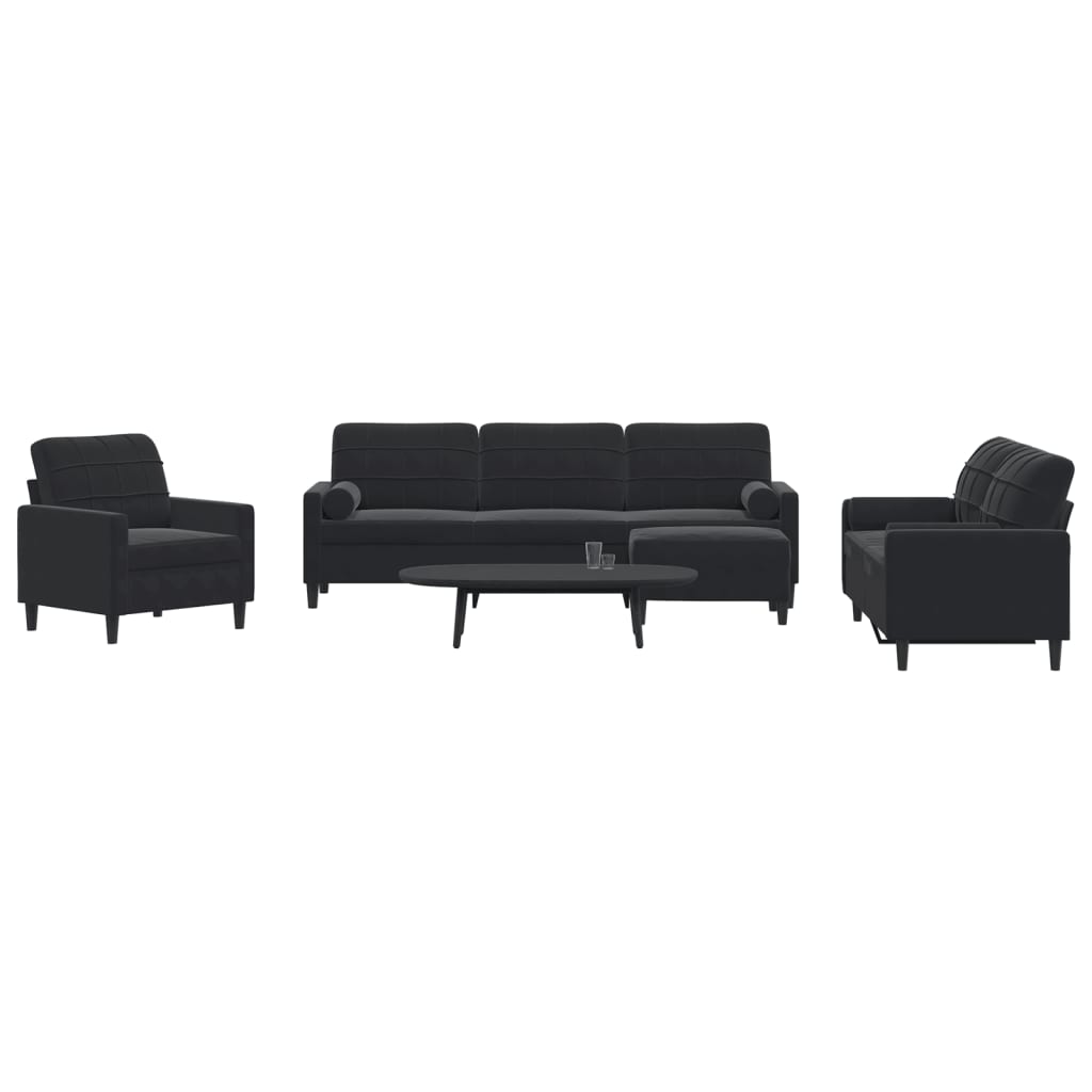 4-delige Loungeset met kussens en bolsters fluweel zwart is nu te koop bij PeponiXL, paradijselijk wonen!
