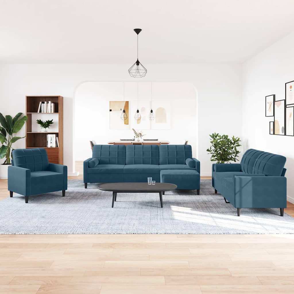 4-delige Loungeset met kussens en bolsters fluweel blauw is nu te koop bij PeponiXL, paradijselijk wonen!