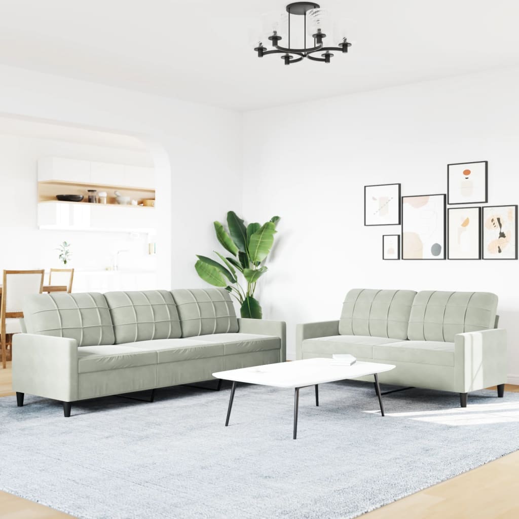 2-delige Loungeset met kussens fluweel lichtgrijs is nu te koop bij PeponiXL, paradijselijk wonen!