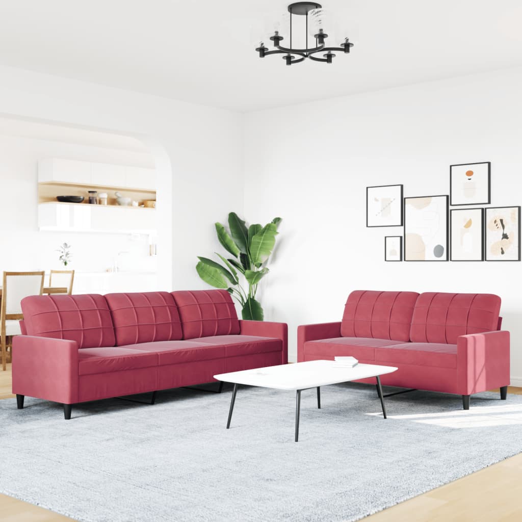 2-delige Loungeset met kussens fluweel wijnrood is nu te koop bij PeponiXL, paradijselijk wonen!