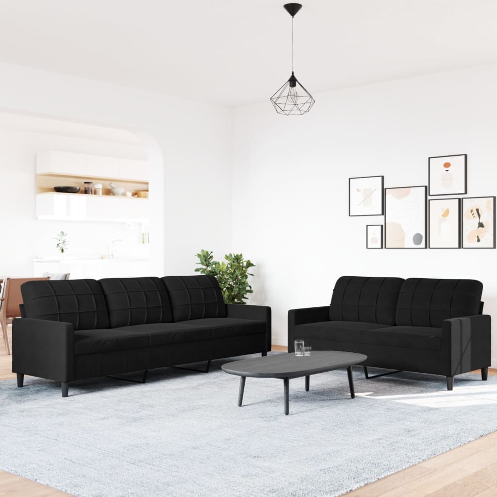 2-delige Loungeset met kussens fluweel zwart is nu te koop bij PeponiXL, paradijselijk wonen!
