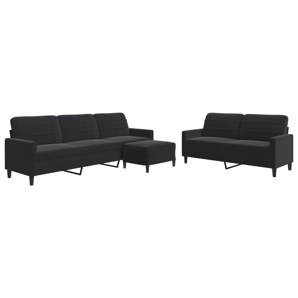 3-delige Loungeset met kussens fluweel zwart is nu te koop bij PeponiXL, paradijselijk wonen!