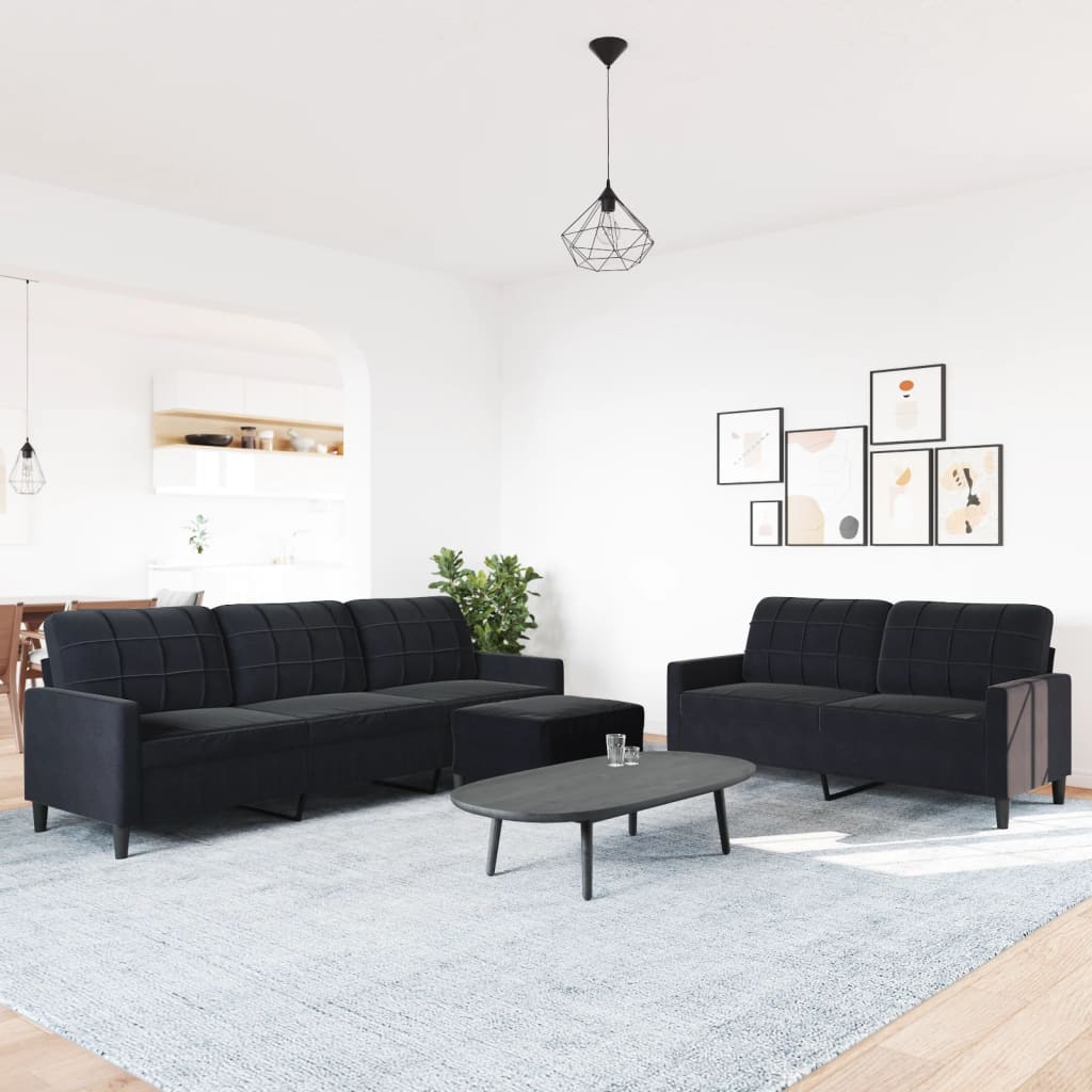 3-delige Loungeset met kussens fluweel zwart is nu te koop bij PeponiXL, paradijselijk wonen!