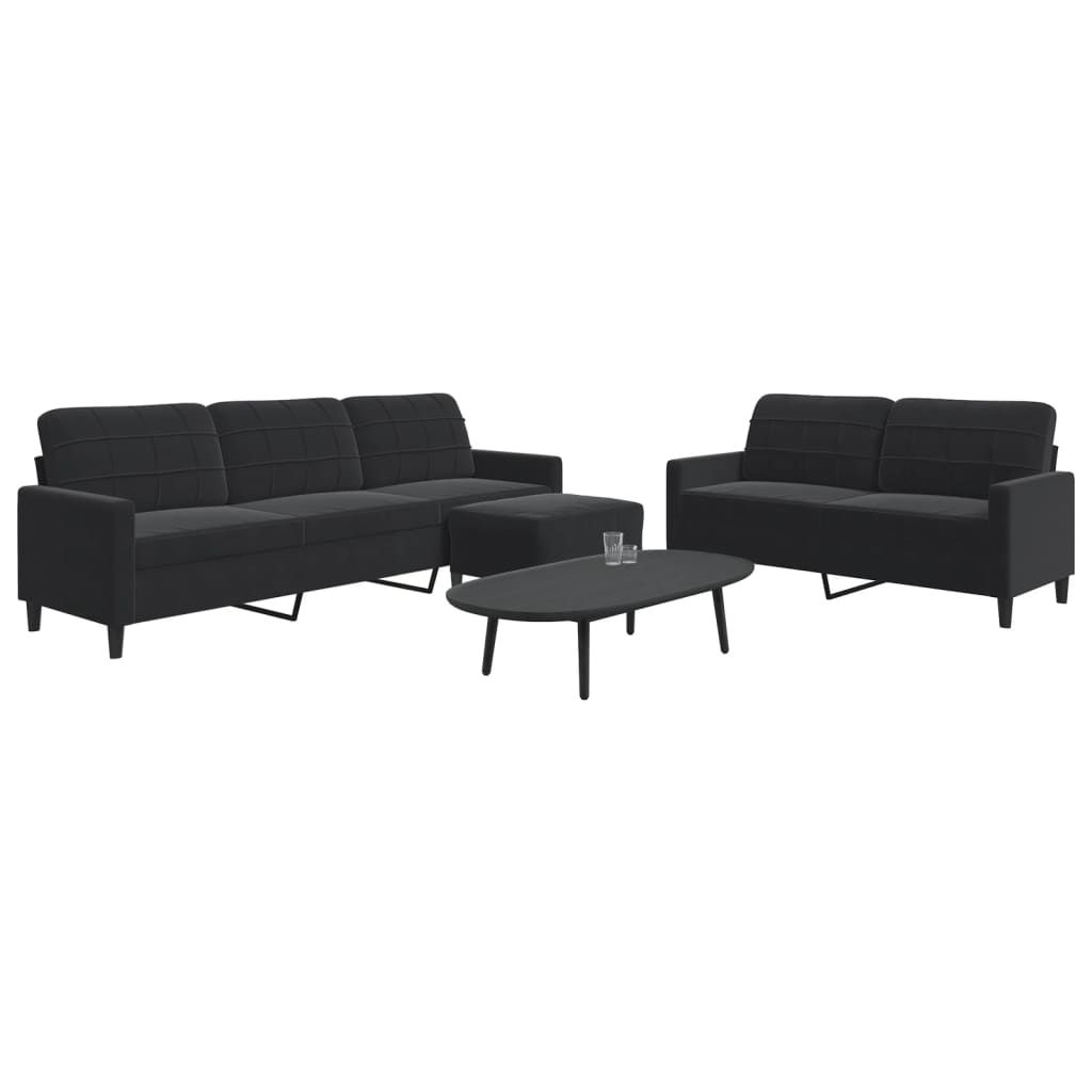 3-delige Loungeset met kussens fluweel zwart is nu te koop bij PeponiXL, paradijselijk wonen!