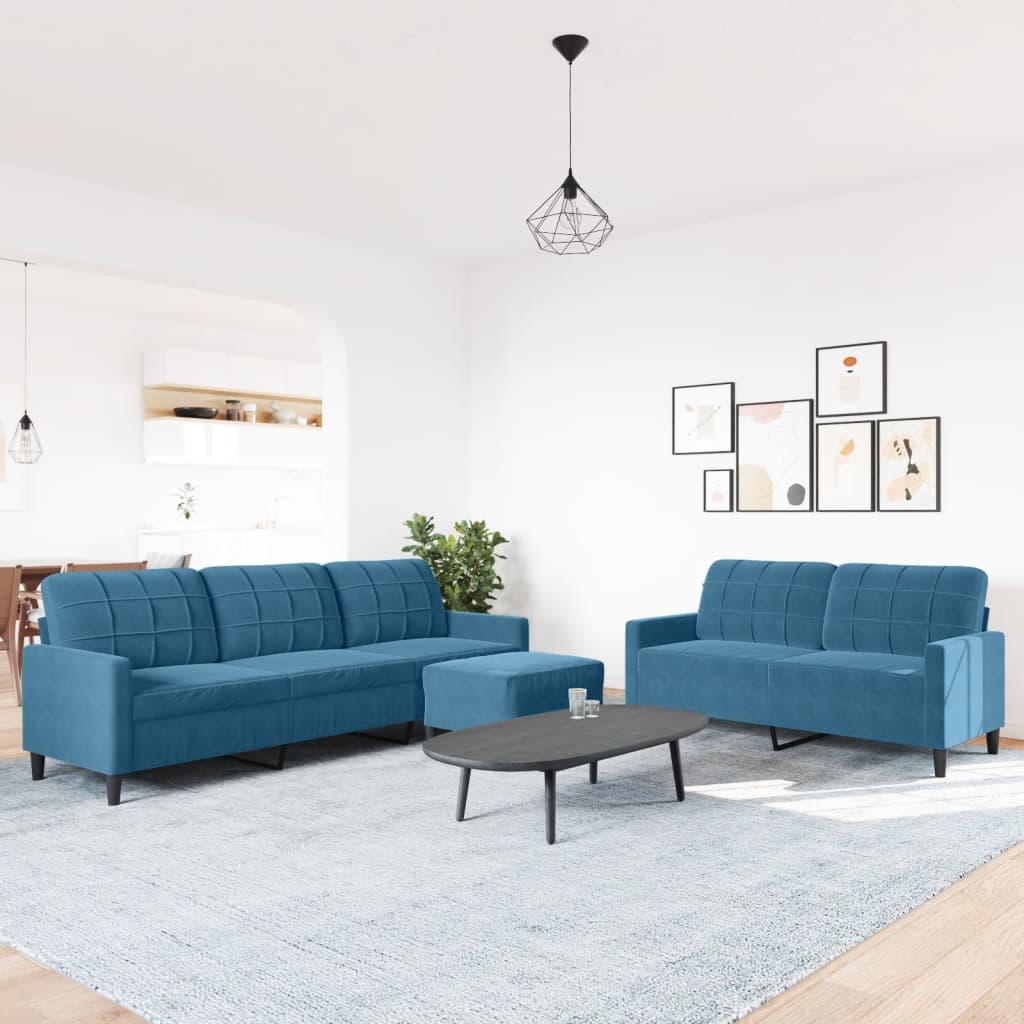 3-delige Loungeset met kussens fluweel blauw is nu te koop bij PeponiXL, paradijselijk wonen!