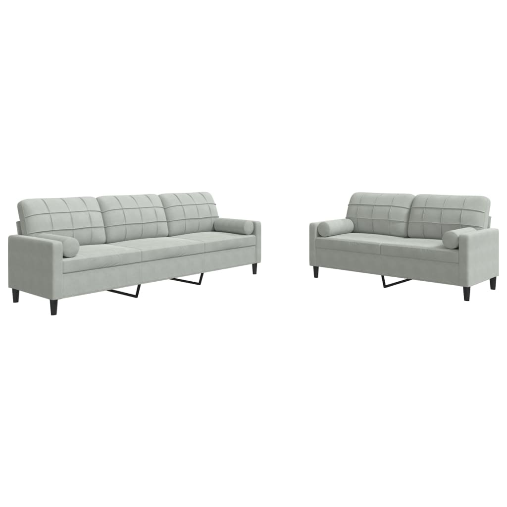 2-delige Loungeset met kussens en bolsters fluweel lichtgrijs is nu te koop bij PeponiXL, paradijselijk wonen!