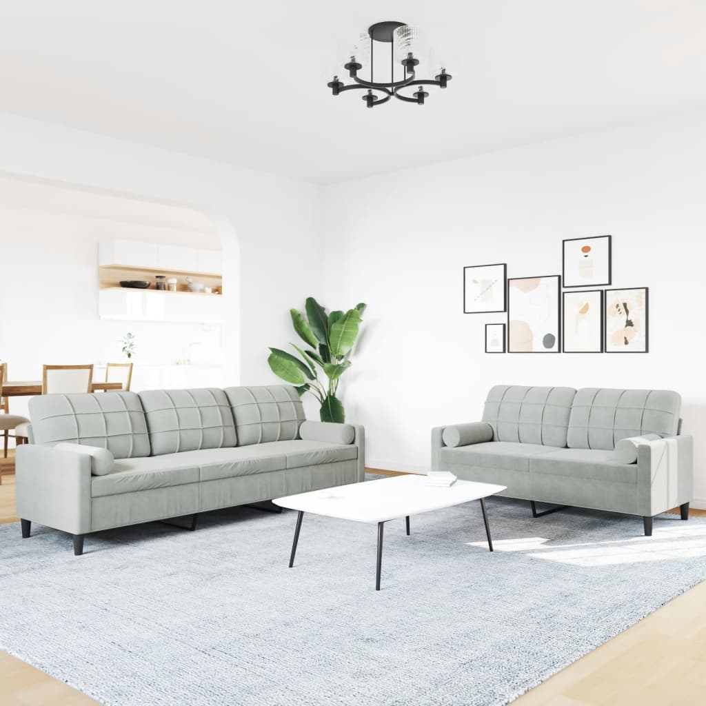 2-delige Loungeset met kussens en bolsters fluweel lichtgrijs is nu te koop bij PeponiXL, paradijselijk wonen!
