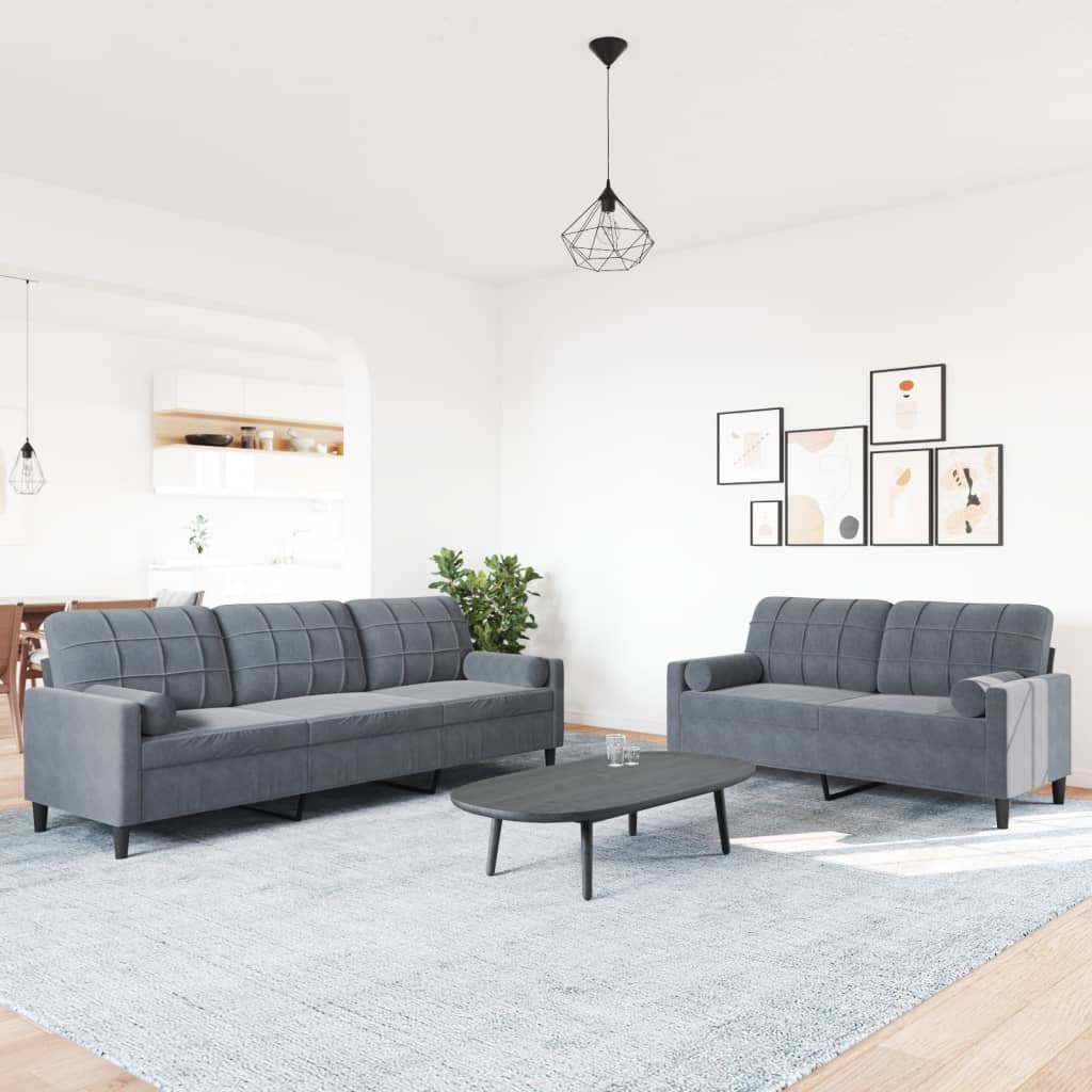 2-delige Loungeset met kussens en bolsters fluweel donkergrijs is nu te koop bij PeponiXL, paradijselijk wonen!