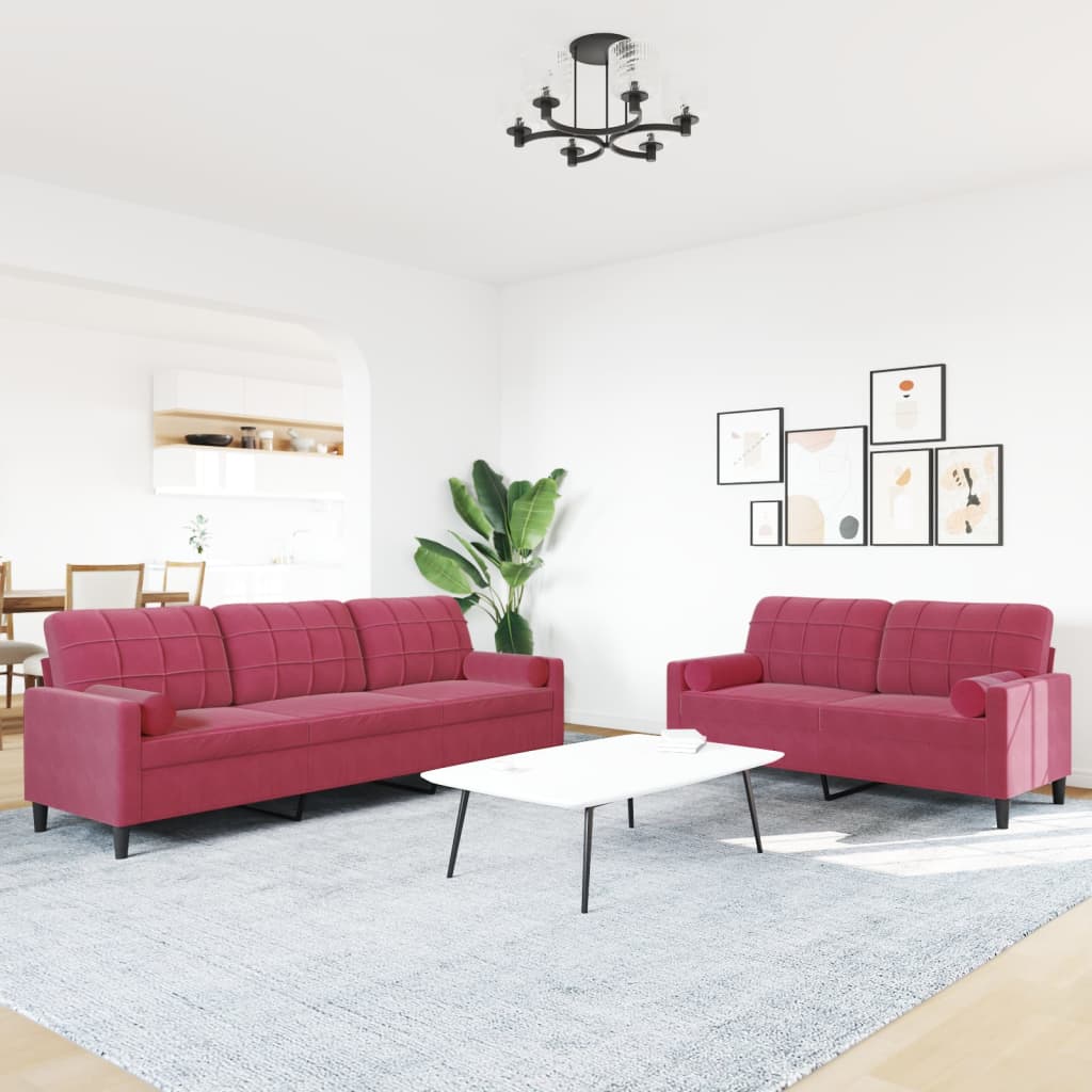 2-delige Loungeset met kussens en bolsters fluweel wijnrood is nu te koop bij PeponiXL, paradijselijk wonen!