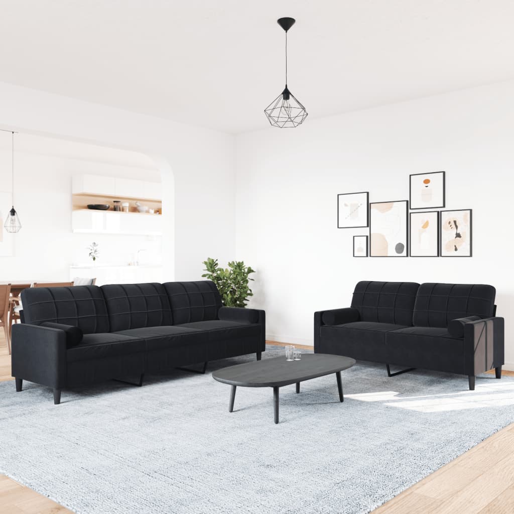 2-delige Loungeset met kussens en bolsters fluweel zwart is nu te koop bij PeponiXL, paradijselijk wonen!