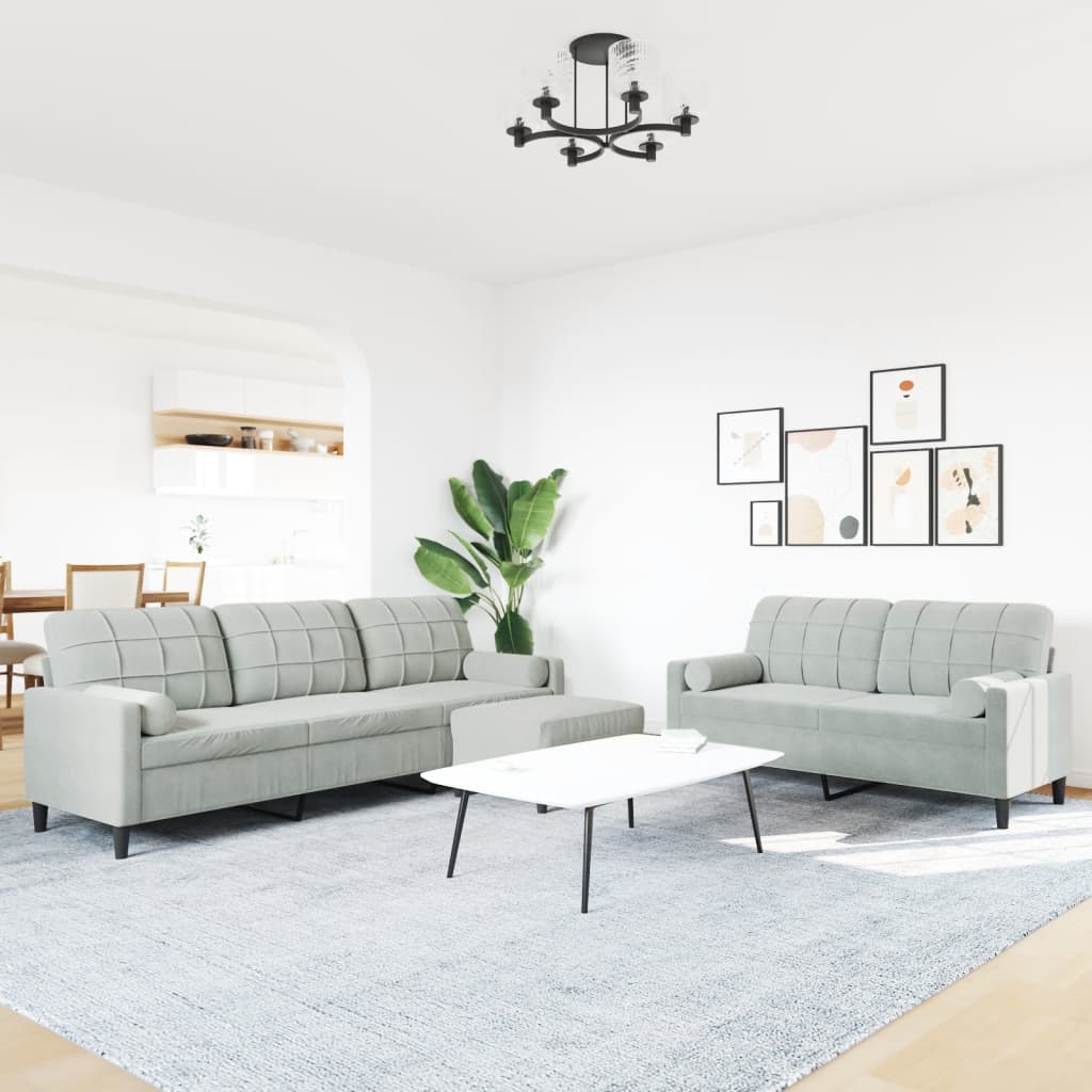 3-delige Loungeset met kussens en bolsters fluweel lichtgrijs is nu te koop bij PeponiXL, paradijselijk wonen!
