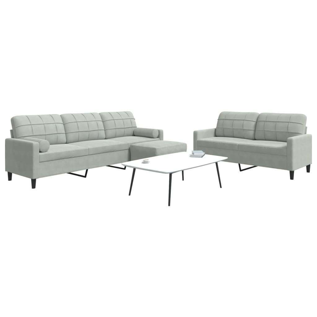 3-delige Loungeset met kussens en bolsters fluweel lichtgrijs is nu te koop bij PeponiXL, paradijselijk wonen!