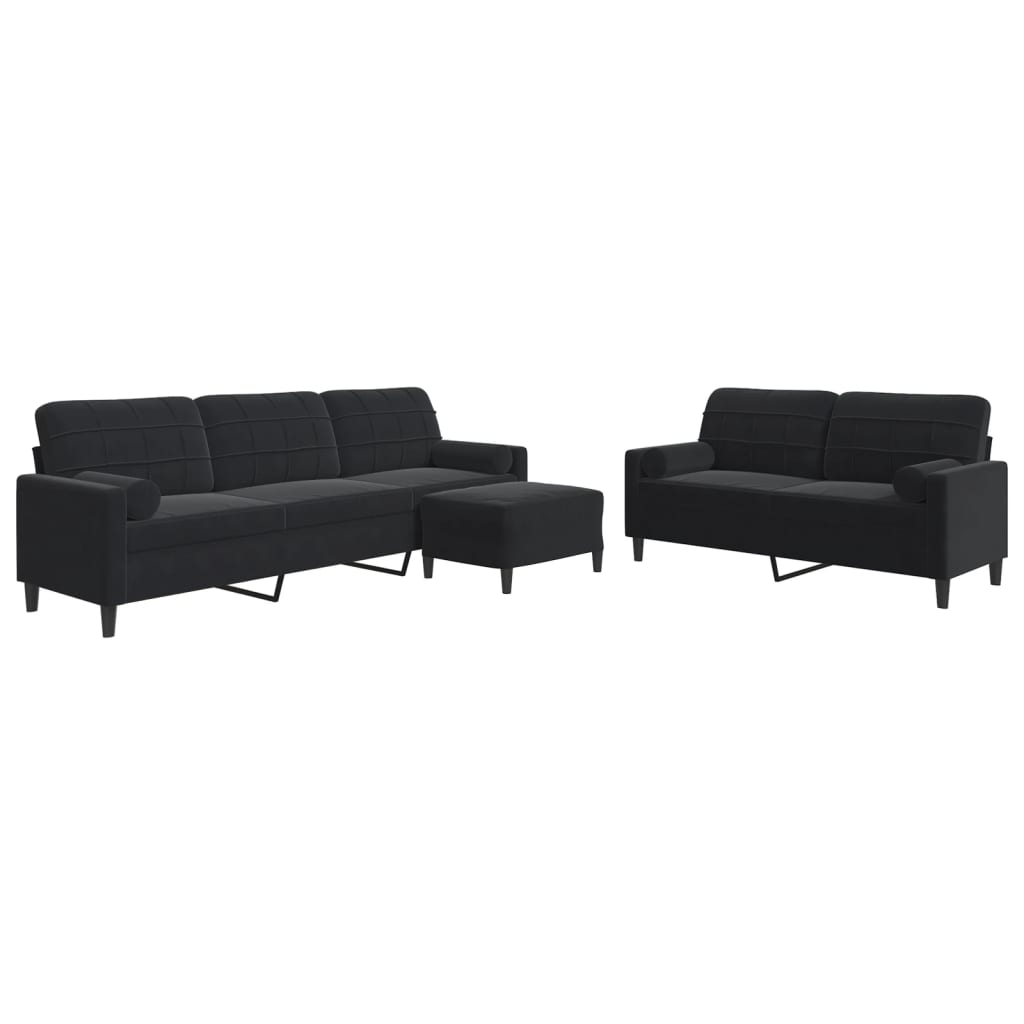 3-delige Loungeset met kussens en bolsters fluweel zwart is nu te koop bij PeponiXL, paradijselijk wonen!