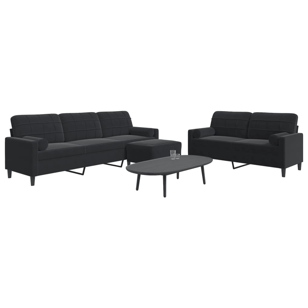 3-delige Loungeset met kussens en bolsters fluweel zwart is nu te koop bij PeponiXL, paradijselijk wonen!