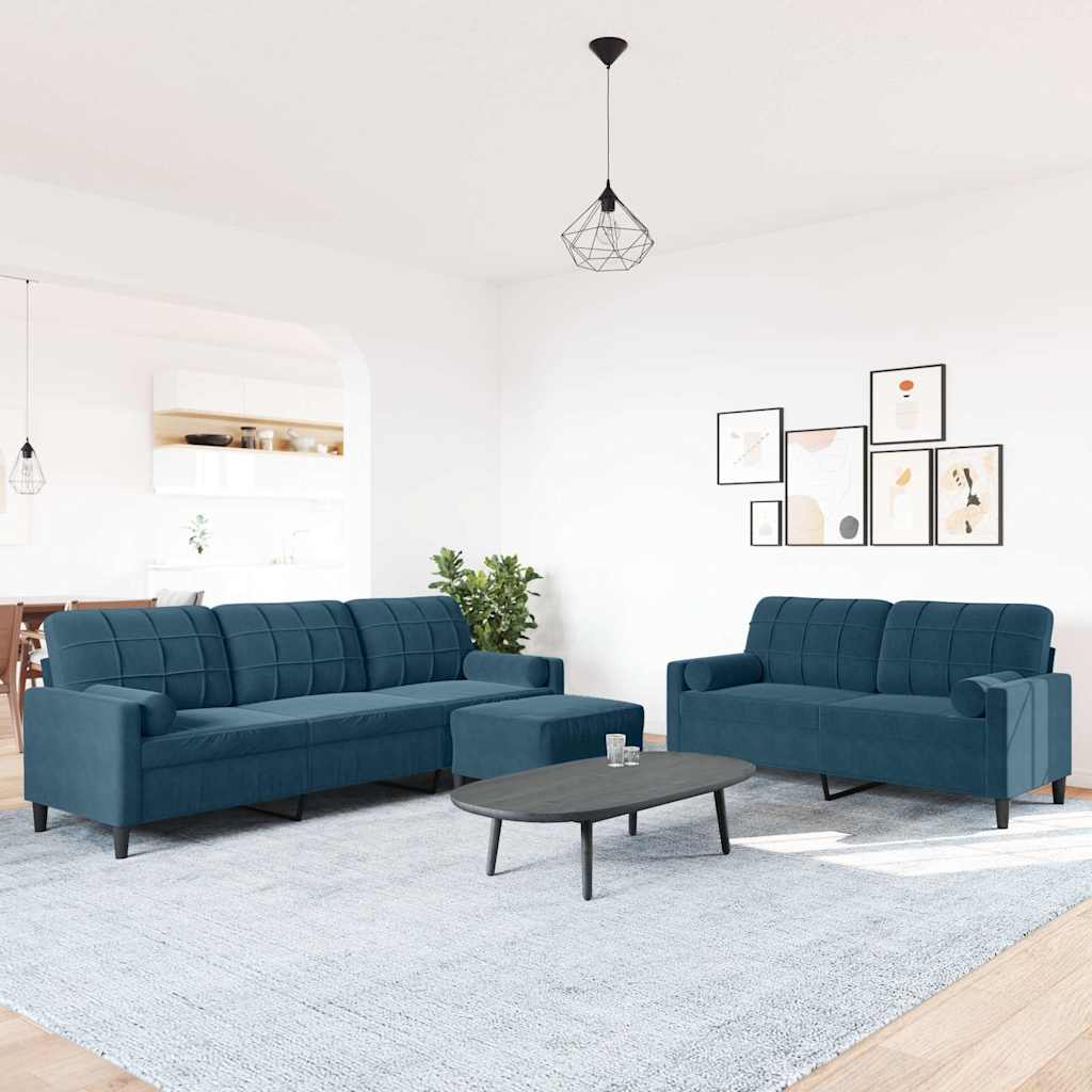 3-delige Loungeset met kussens en bolsters fluweel blauw is nu te koop bij PeponiXL, paradijselijk wonen!