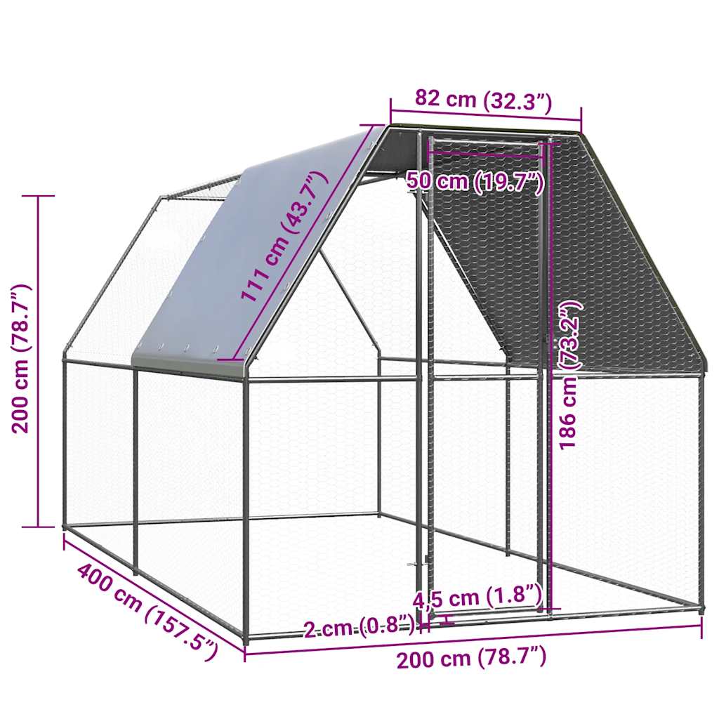 Kippenhok 2x4x2 m gegalvaniseerd staal is nu te koop bij PeponiXL, paradijselijk wonen!