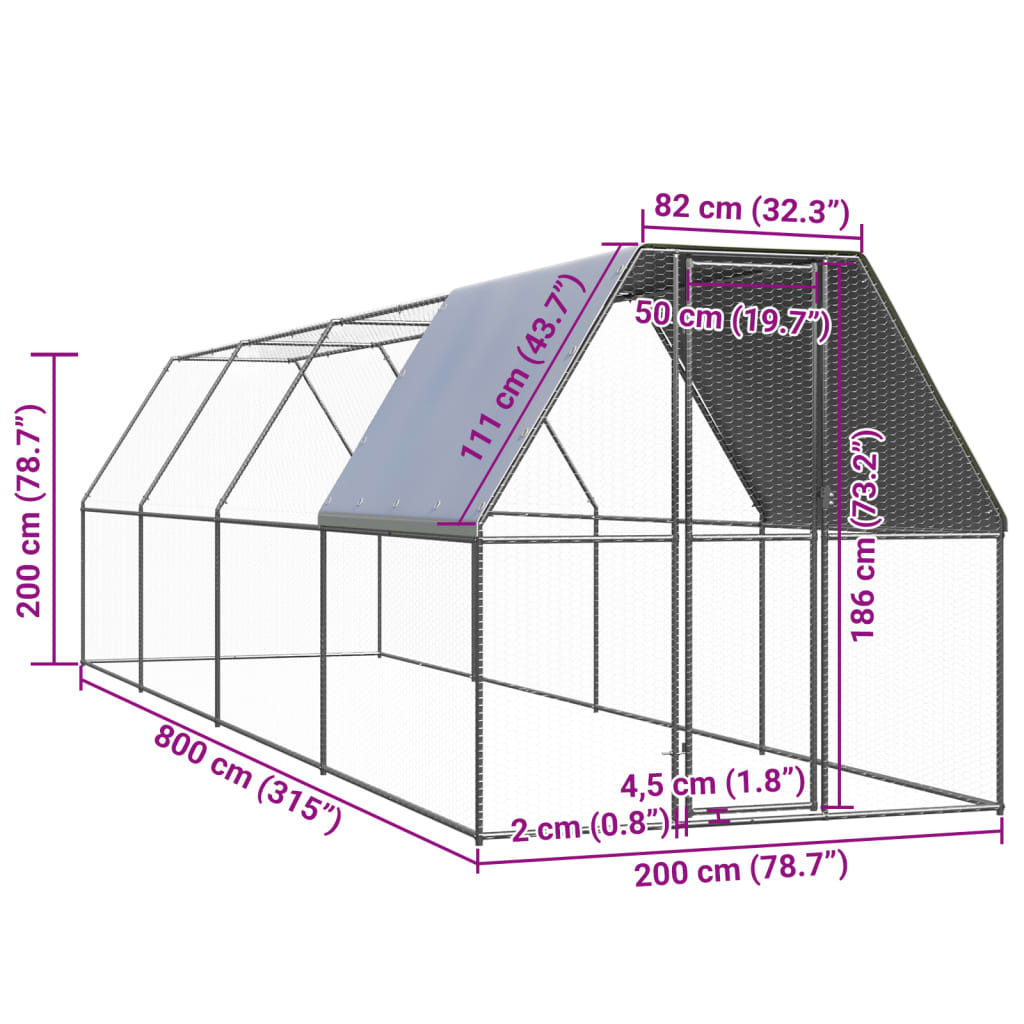 Kippenhok 2x8x2 m gegalvaniseerd staal is nu te koop bij PeponiXL, paradijselijk wonen!