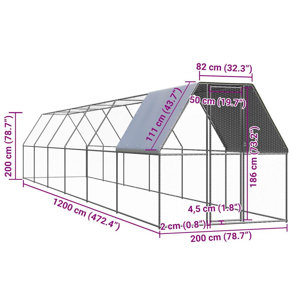 Kippenhok 2x12x2 m gegalvaniseerd staal is nu te koop bij PeponiXL, paradijselijk wonen!