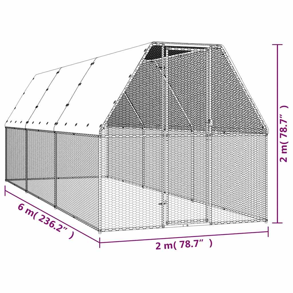 Kippenhok 2x6x2 m gegalvaniseerd staal