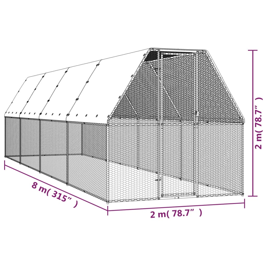 Kippenhok 2x8x2 m gegalvaniseerd staal is nu te koop bij PeponiXL, paradijselijk wonen!