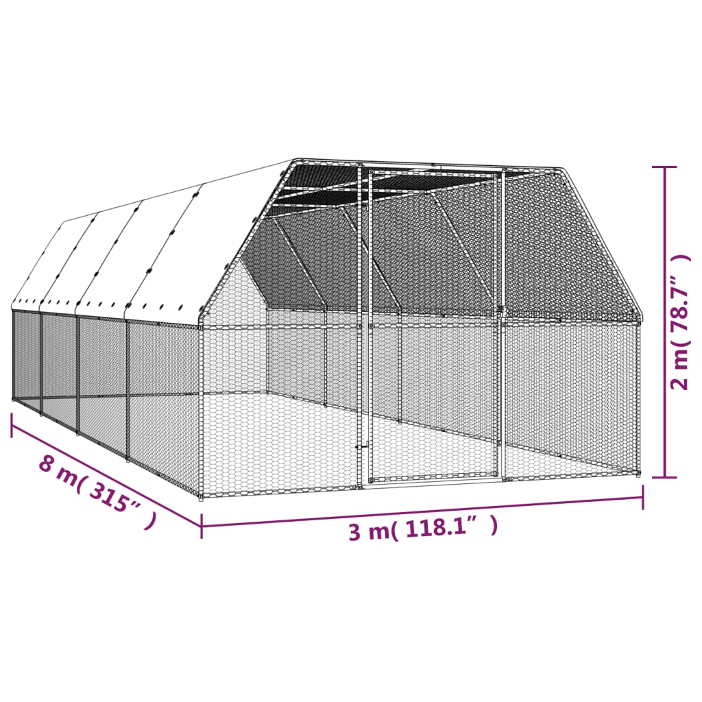 Kippenhok 3x8x2 m gegalvaniseerd staal is nu te koop bij PeponiXL, paradijselijk wonen!