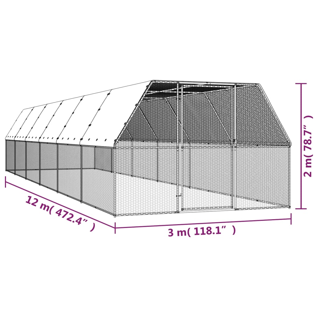 Kippenhok 3x12x2 m gegalvaniseerd staal is nu te koop bij PeponiXL, paradijselijk wonen!