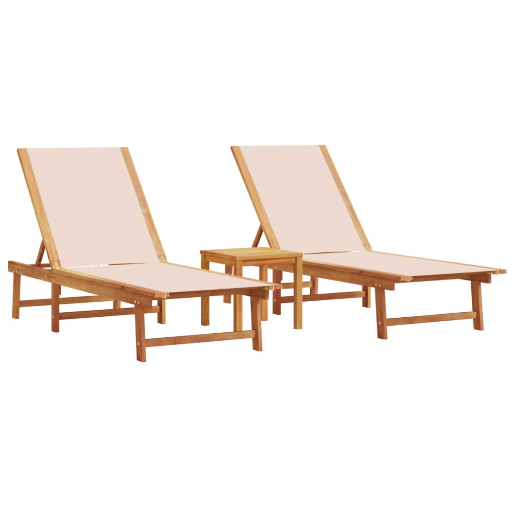 Ligbedden 2 st met tafel massief acaciahout en textileen crème is nu te koop bij PeponiXL, paradijselijk wonen!