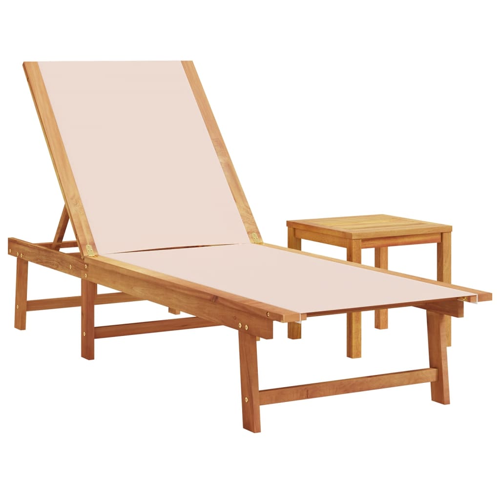 Ligbedden 2 st met tafel massief acaciahout en textileen crème is nu te koop bij PeponiXL, paradijselijk wonen!
